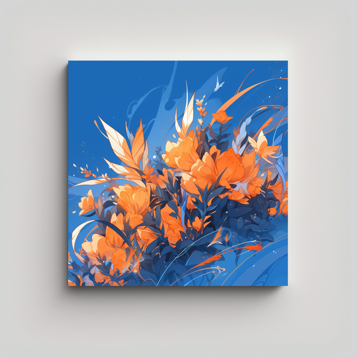 cuadro-de-arte-impreso-en-pared-en-colores-llamativos-naranja-y-azul-con-atmosfera-neonoir-al-estilo