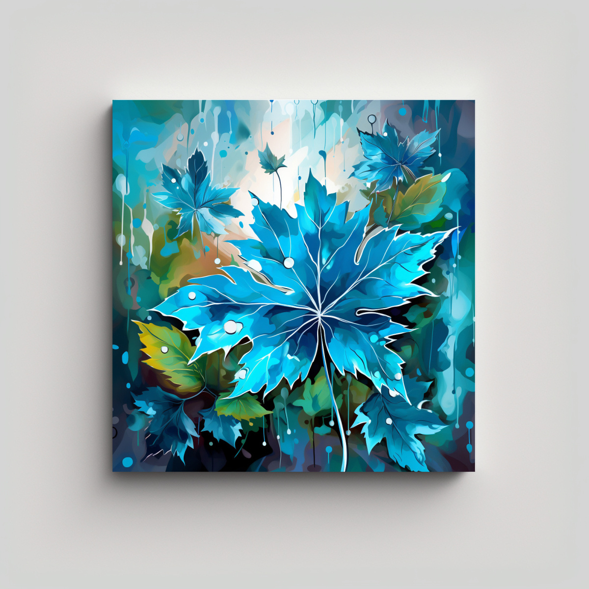 cuadro-de-tela-con-tonalidades-de-hojas-de-arce-en-turquesa-y-azul-atmosfera-neonoir