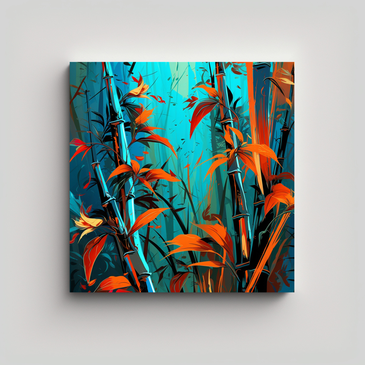 cuadro-de-tela-fotograf-a-de-plantas-de-bamb-en-colores-turquesa-y-naranja-neonoir-en-la-decoraci-n