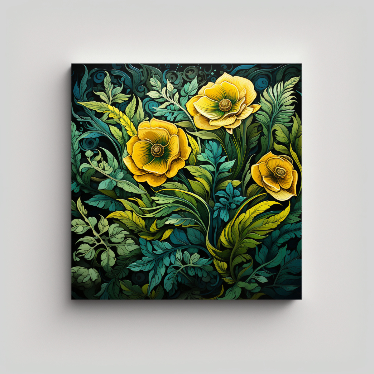 cuadro-de-tela-impreso-con-hojas-de-helecho-en-amarillo-y-verde-atmosfera-neonoir-