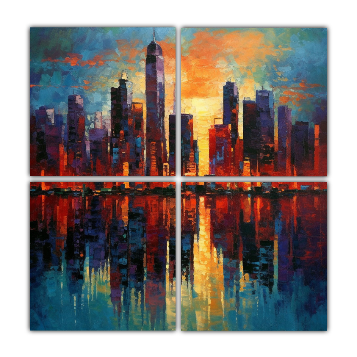 cuadro-decorativo-city-skyline-at-twilight-en-bastidor-de-4-telas