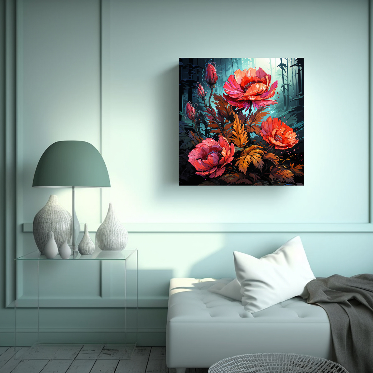 cuadro-decorativo-con-hojas-de-helecho-en-rojo-ambiente-neonoir-neo-pop-a-1