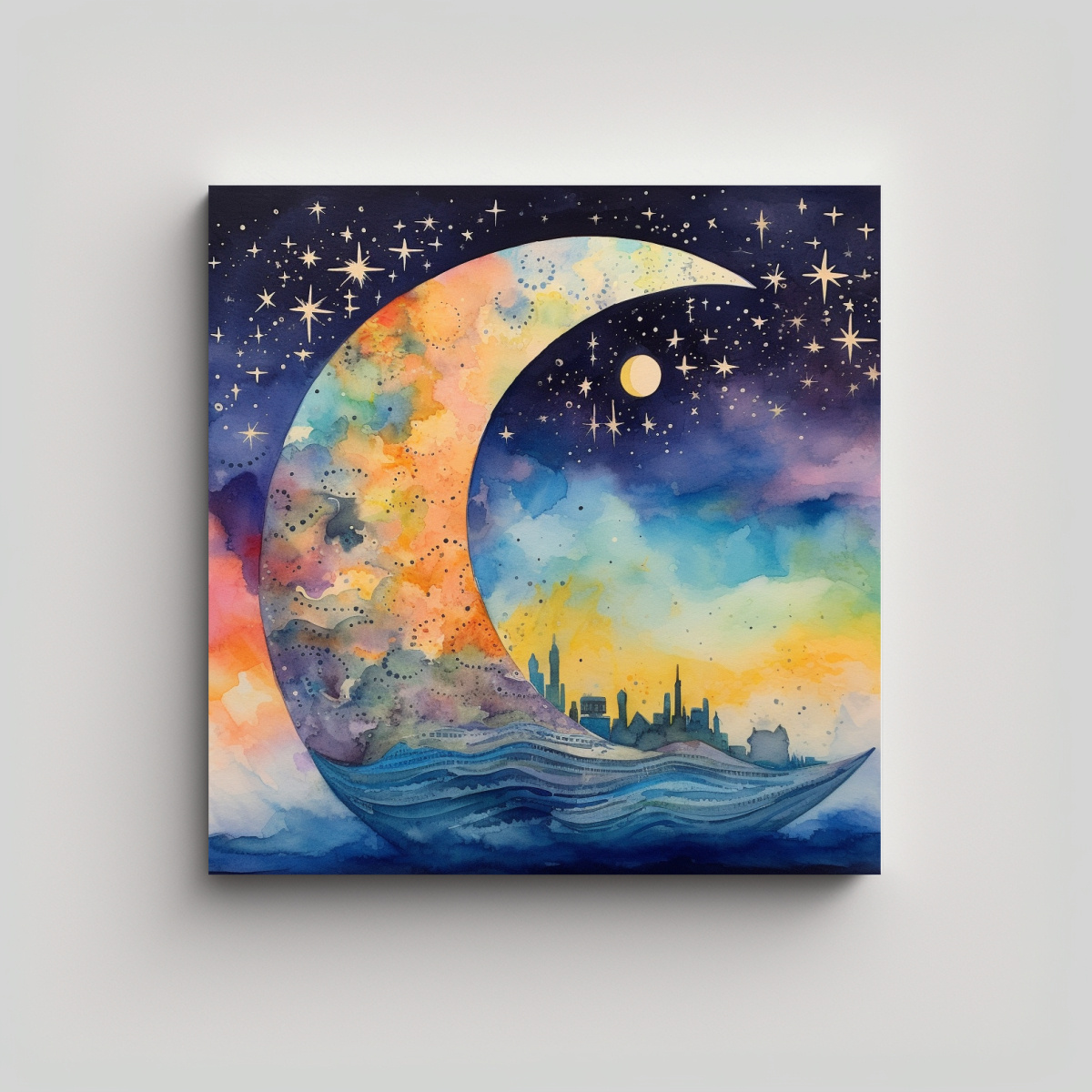 cuadro-galaxia-con-luna-estrellas-y-estrella-fugaz-acuarela