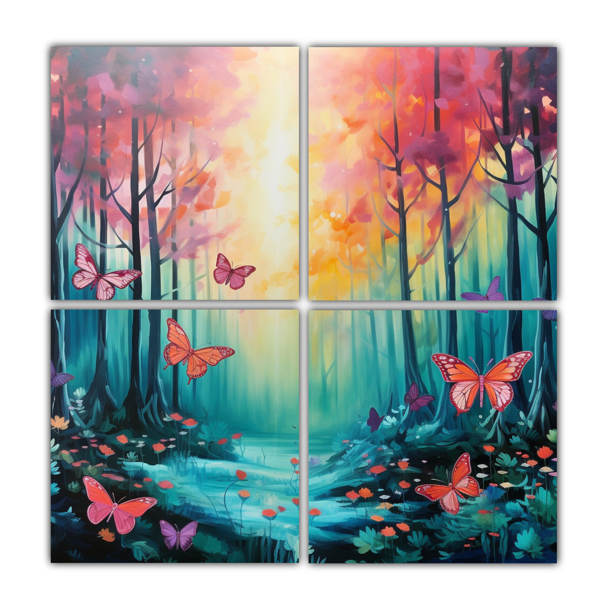 cuadro-moderno-con-mariposas-en-un-hermoso-bosque-de-colores-felices
