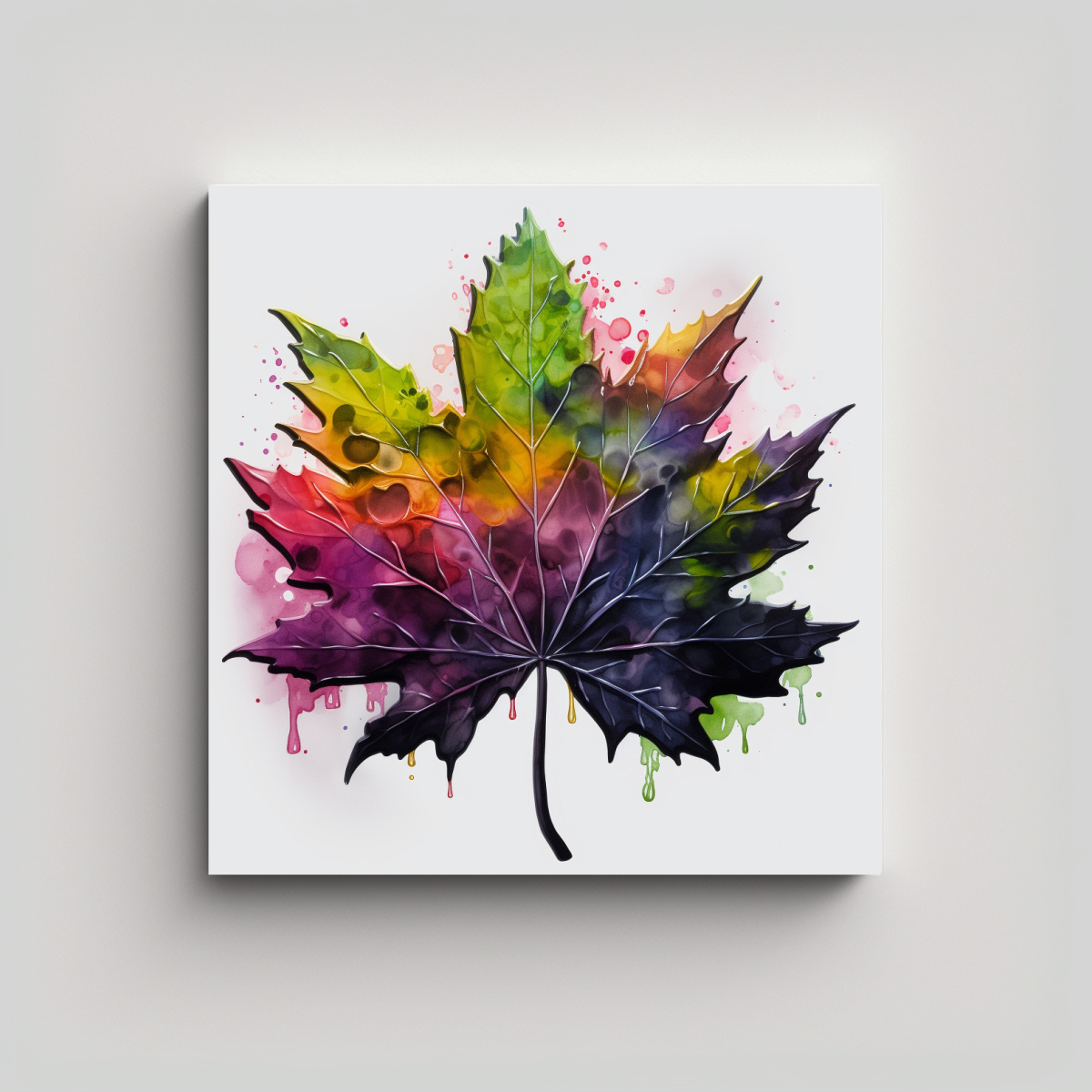 cuadro-tela-hojas-arce-acuarelas-atm-sfera-neonoir