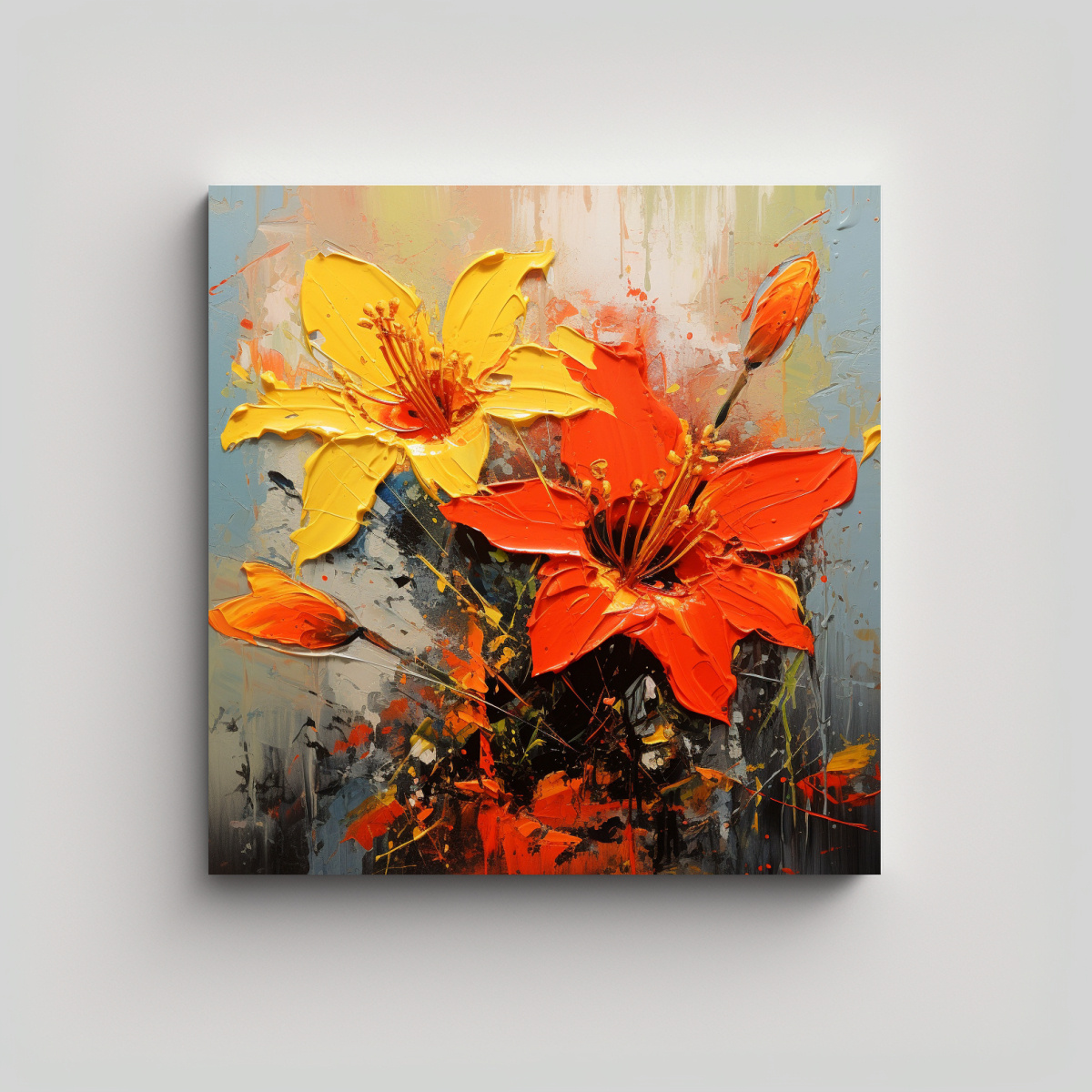 cuadro-tema-impactante-amarillo-y-rojo-flores-en-lienzo