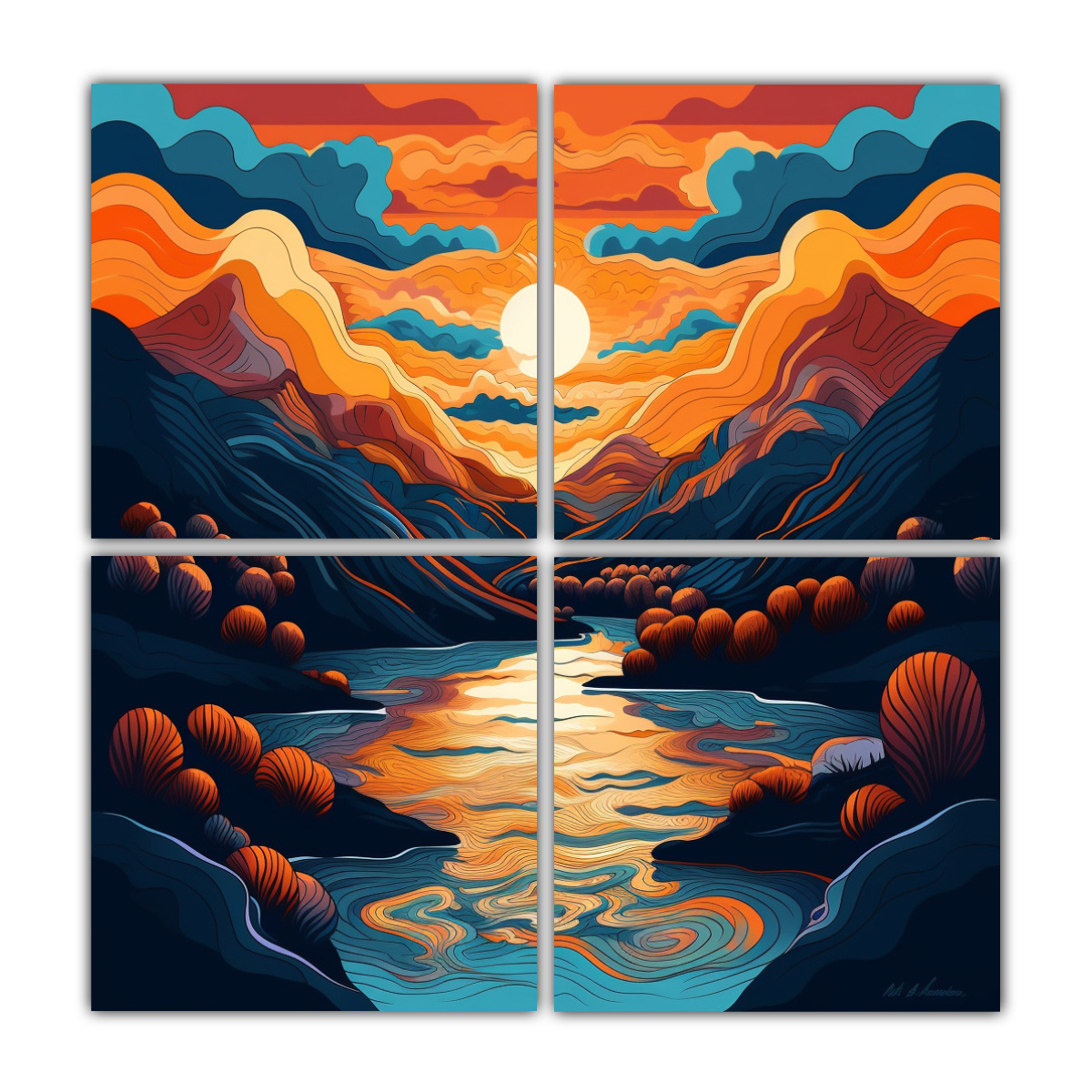 cuadros-dise-o-monta-as-cerca-r-o-estilo-plano-cuadroes