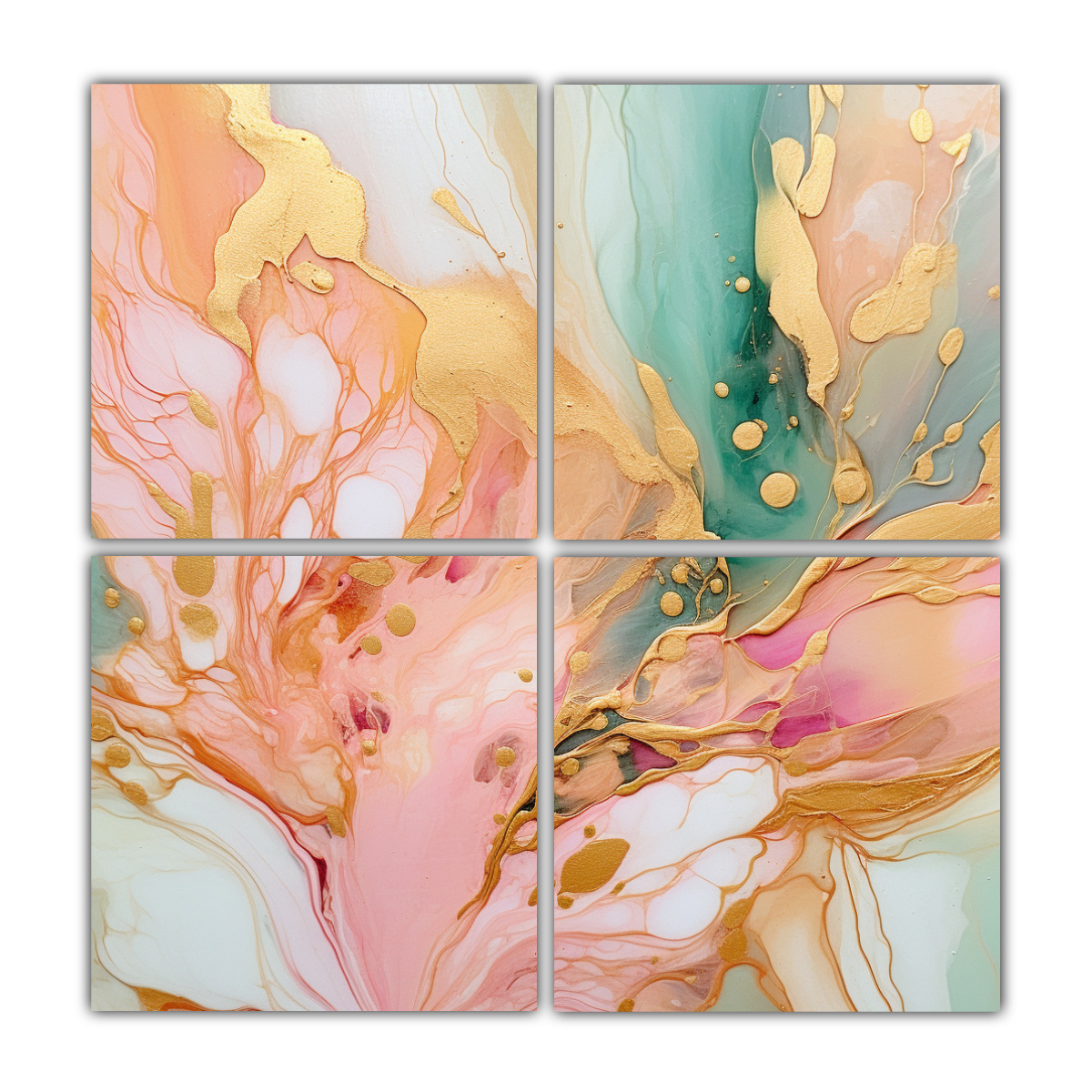 cuadros-dise-o-visi-n-rosa-claro-y-verde-menta-con-alcohol-ink-dorado-sobre-fondo-blanco