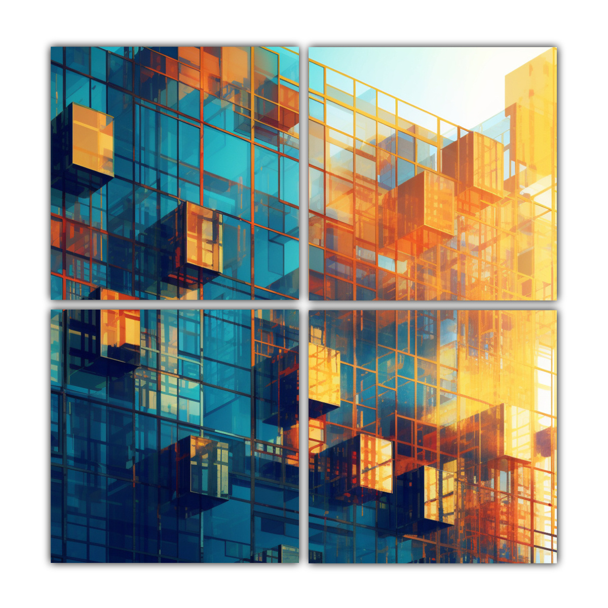 cuadros-modernos-de-interiores-con-ventanas-abstractas-surrealistas-arquitectura-glitch-y-luz-mbar-