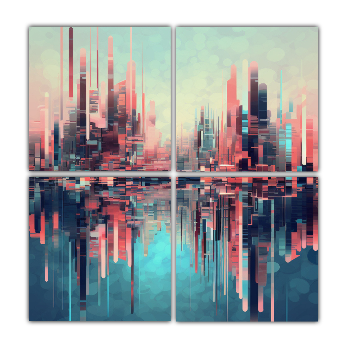 cuatro-artes-de-pared-luminosidad-geom-trica-ciudad-digital