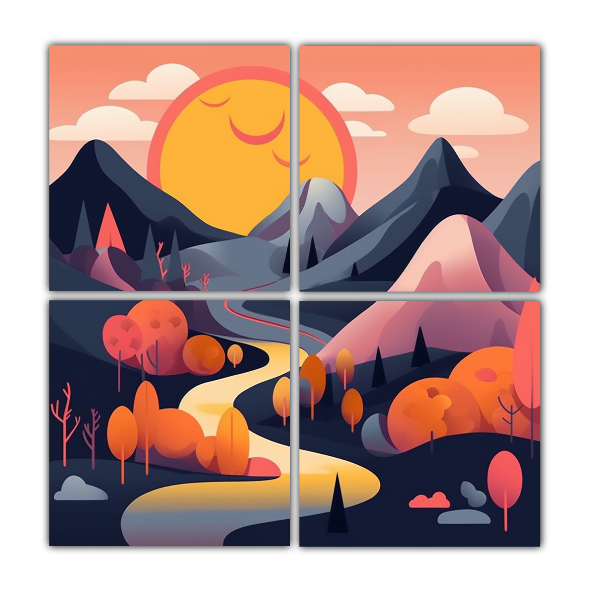 cuatro-canvas-conceptual-minimalismo-uni-n-de-formas-org-nicas-y-abstractas-en-una-pintura-decorativa-serena-