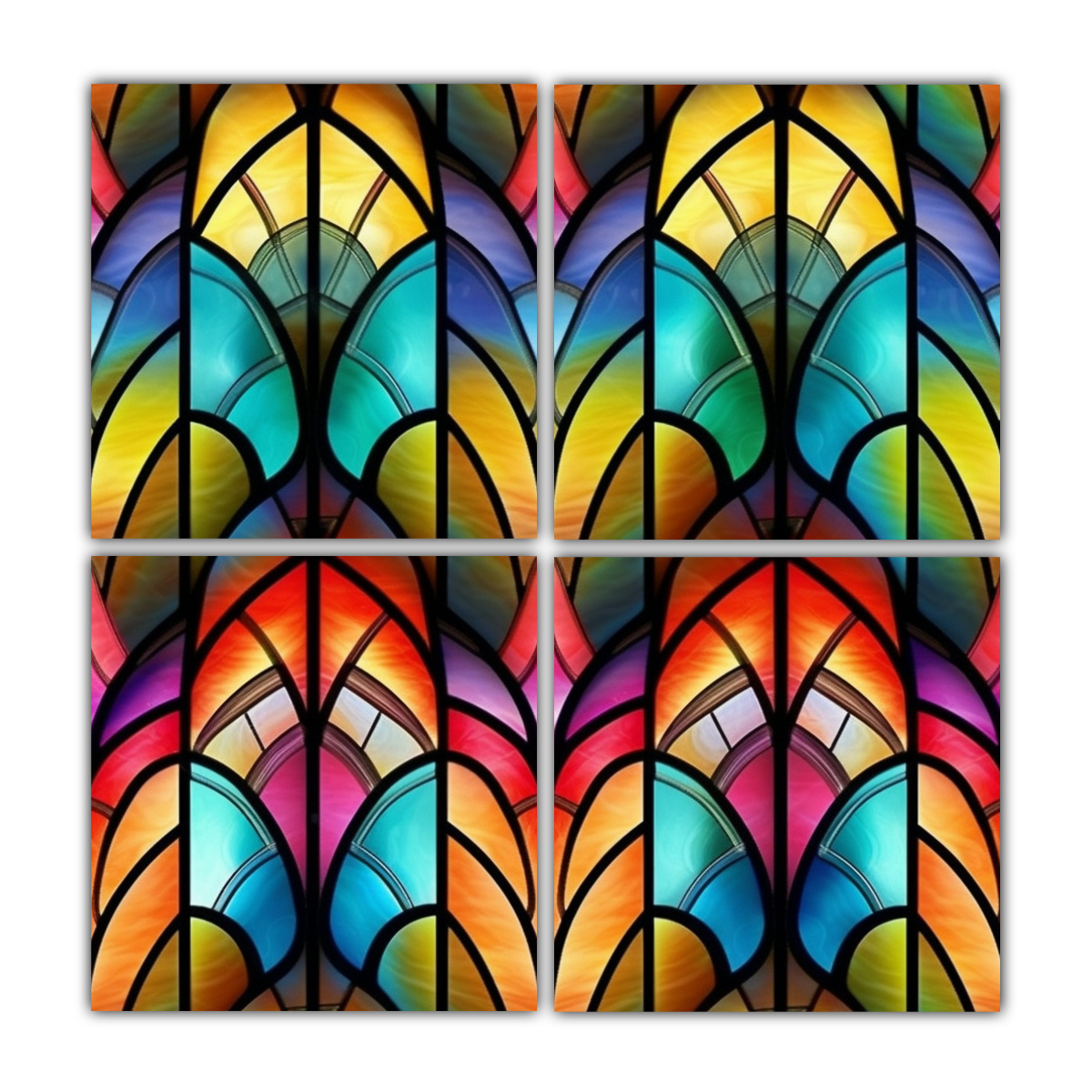 cuatro-canvas-tonos-actuales-patrones-de-vidrieras-de-estilo-art-deco-en-colores-del-arco-ris
