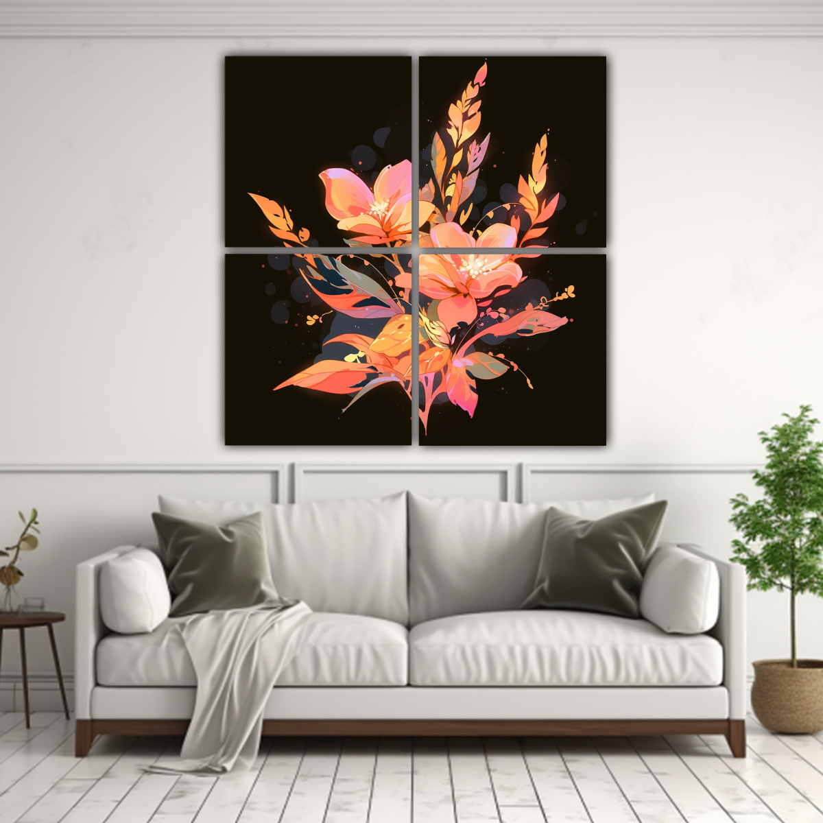 cuatro-composiciones-decorativas-vitalidad-colores-naranja-y-rosa-ambiente-neonoir-estilo-1