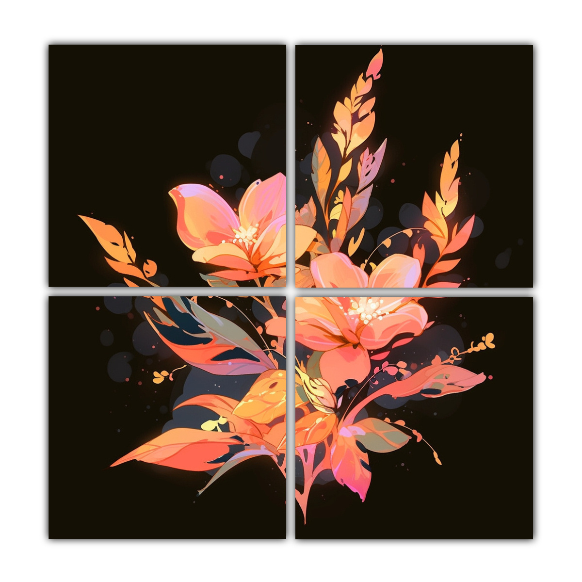 cuatro-composiciones-decorativas-vitalidad-colores-naranja-y-rosa-ambiente-neonoir-estilo