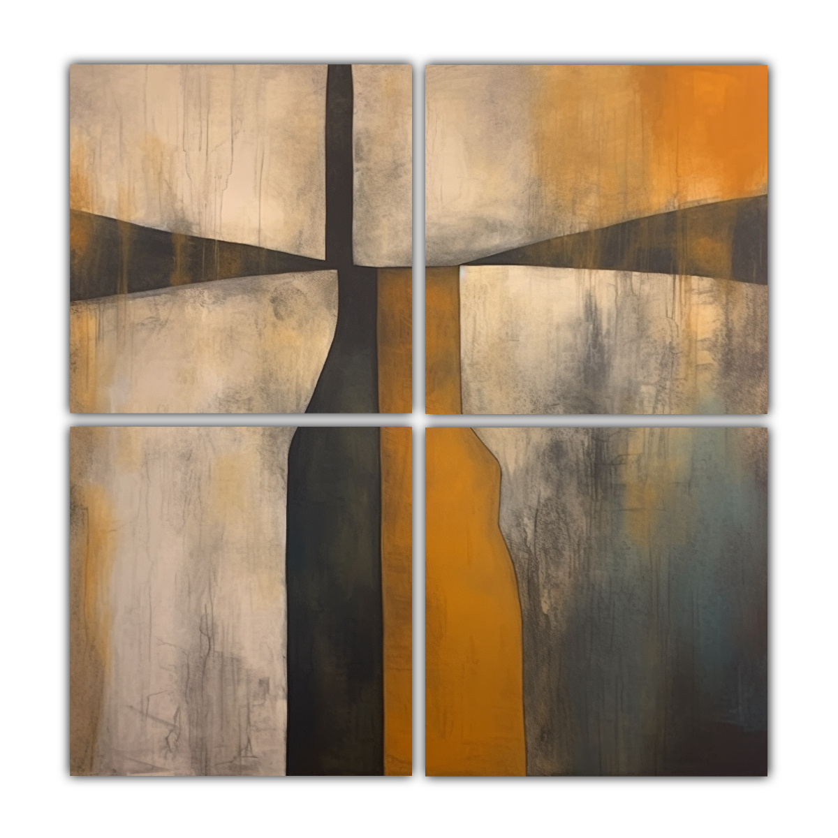 cuatro-composiciones-tema-juveniles-pinturas-de-arte-abstracto-mixto-moderno-de-acantilados-y-valles