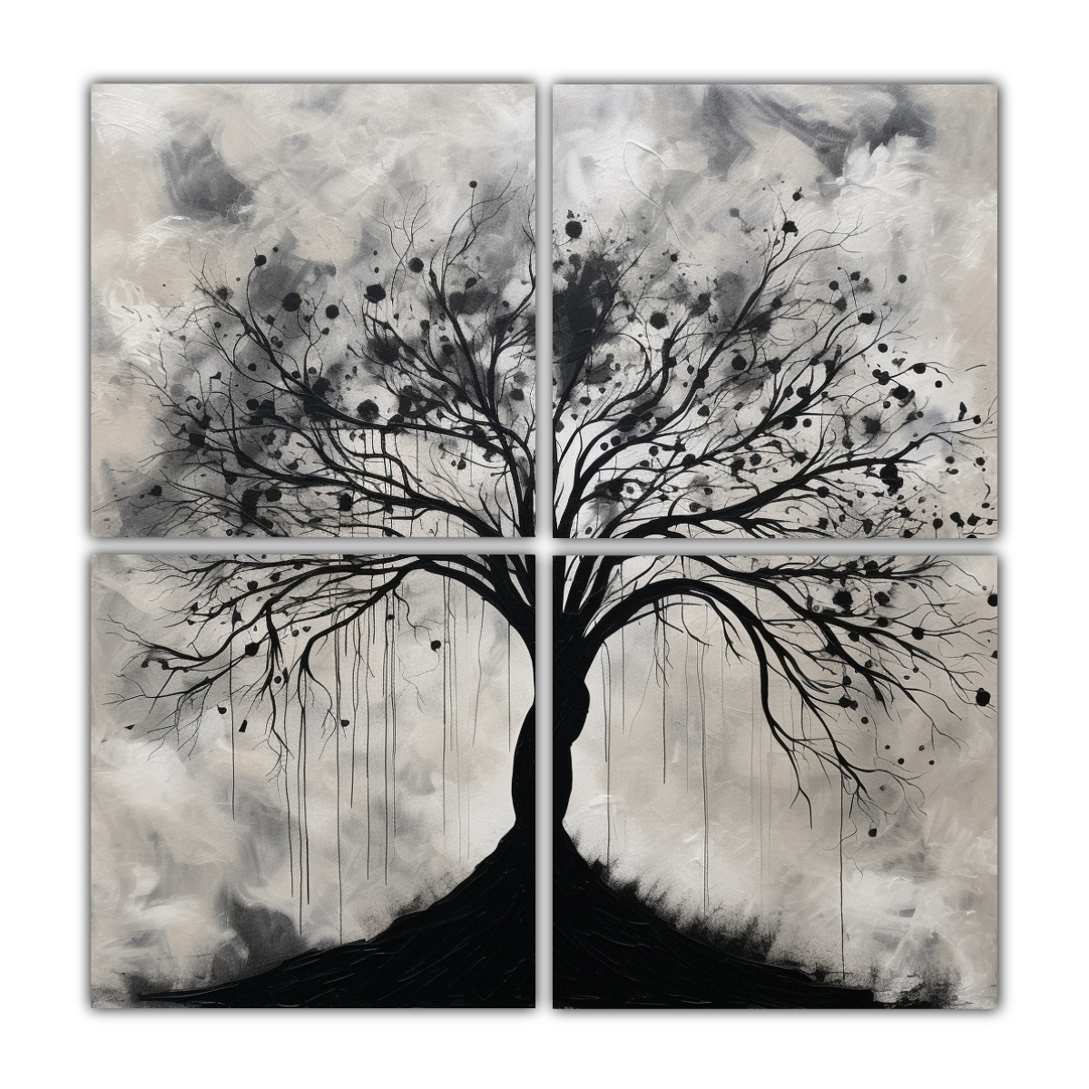 cuatro-cuadros-abstractos-con-cuadro-simple-de-rbol-negro