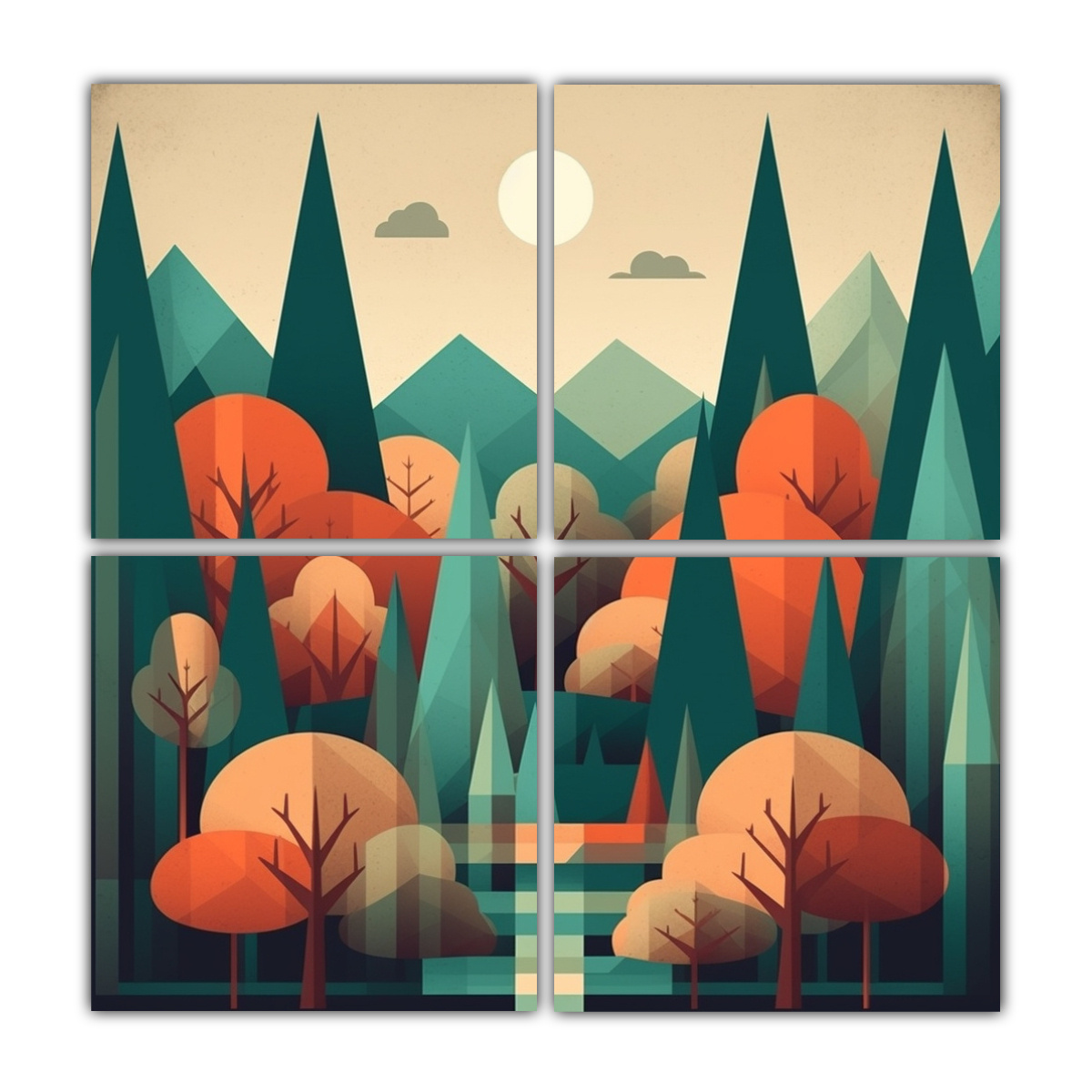 cuatro-cuadros-concepto-esquema-bosque-de-dibujos-animados-geom-trico-plano
