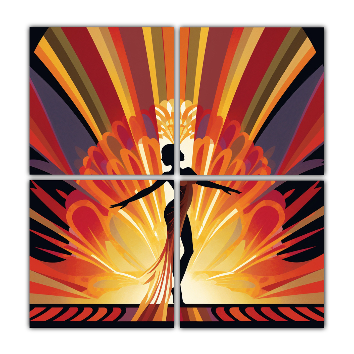 cuatro-cuadros-cuadrado-creatividad-imagen-colorida-de-una-bailarina-del-vientre-en-el-escenario-en-el-foco