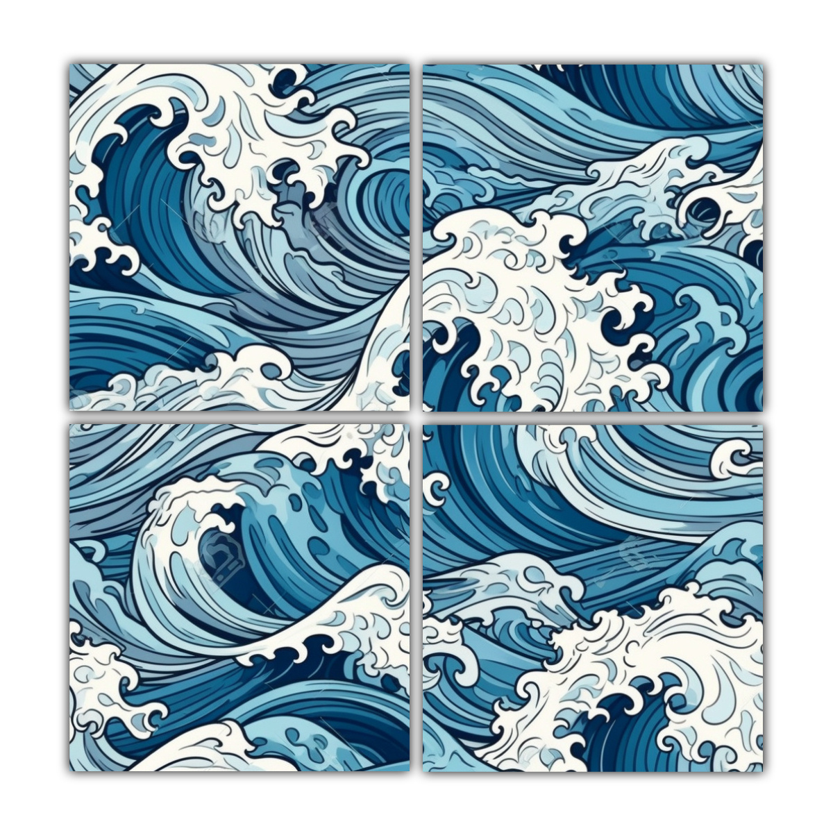 cuatro-cuadros-l-neas-finas-equilibrio-visual-olas-hermosas-crestas-azules-pinturas-decorativas-del-oc-ano