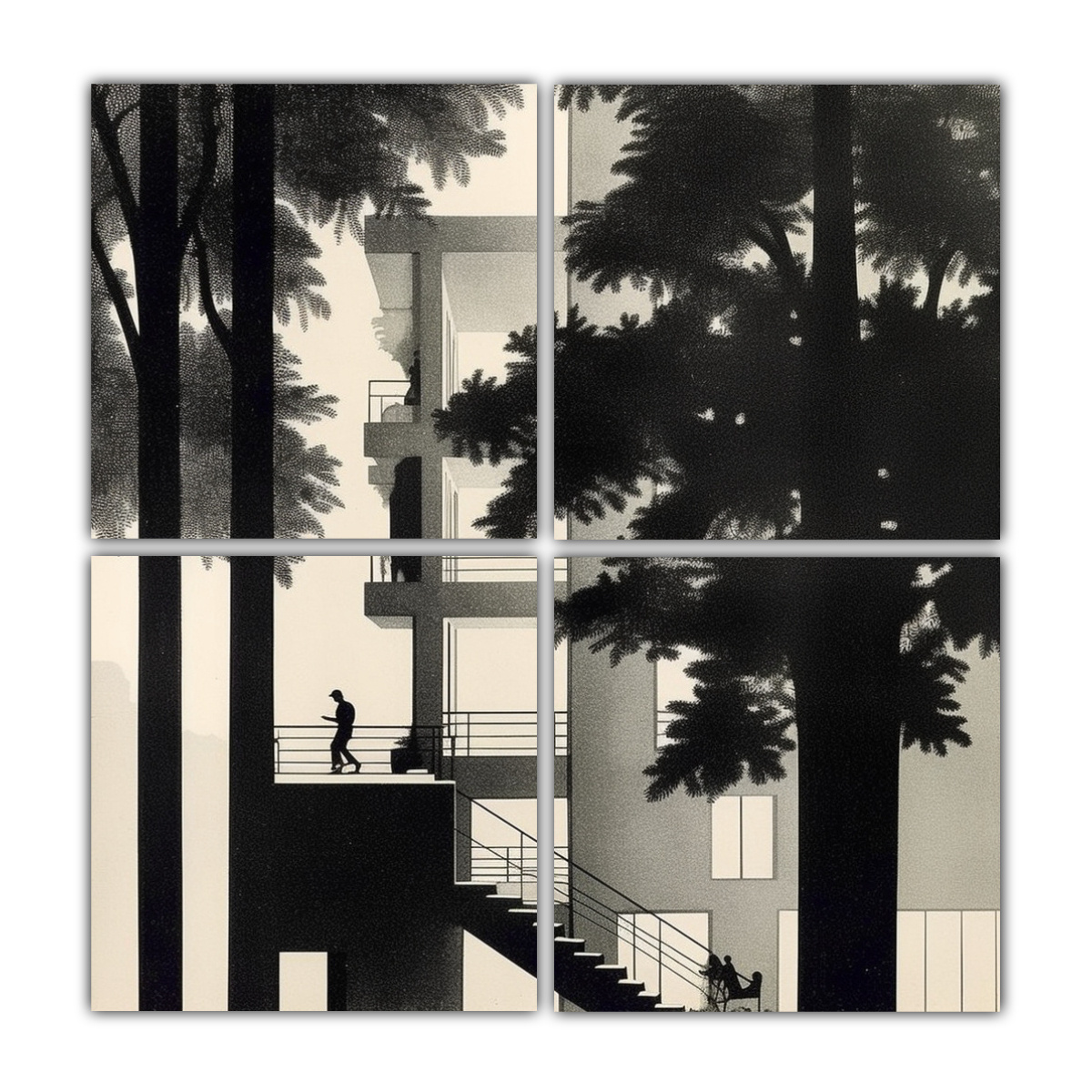 cuatro-cuadros-modernos-de-regalo-estilo-le-corbusier-y-fan-ho-con-follaje