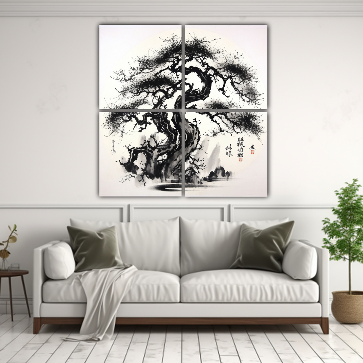 cuatro-cuadros-urbanos-modernos-tinta-china-pintura-tradicional-hojas-de-vid-1