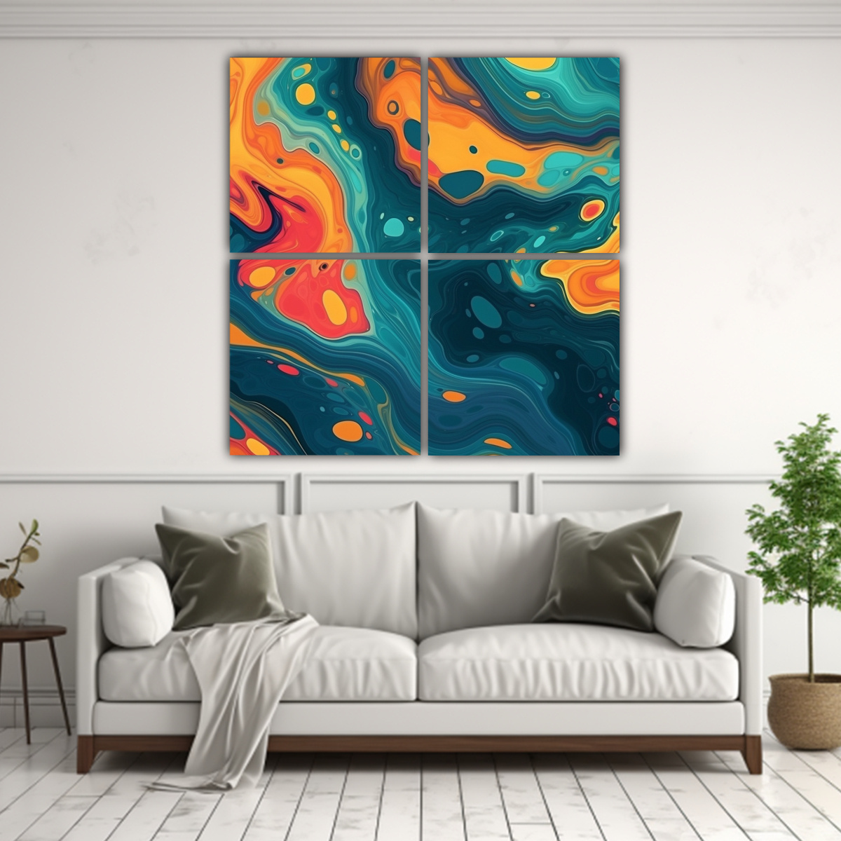 cuatro-lienzos-abstractos-multicolores-equilibrio-intenso-de-fondo-fluido-teal-naranja-1