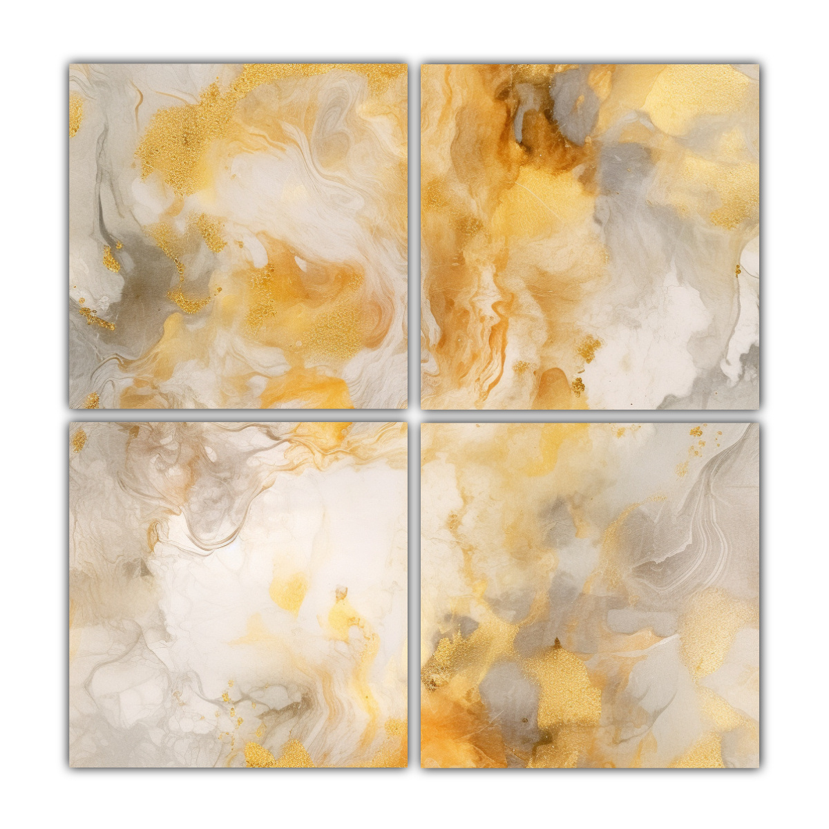cuatro-lienzos-calidos-enigmatico-con-pintura-acuarela-dorada-y-plateada