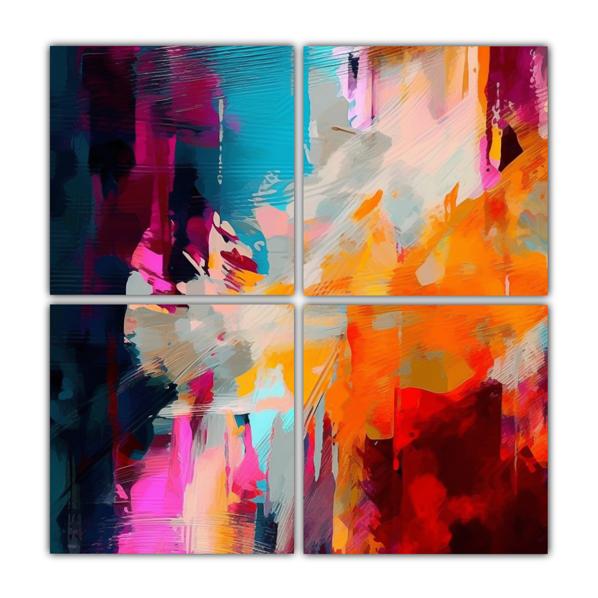 cuatro-lienzos-calidos-originalidad-en-dise-os-de-salpicaduras-de-color-y-posiblemente-formas-pinturas-en-leo-