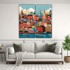 cuatro-lienzos-cuadrado-de-paisaje-original-estilo-ilustrado-de-una-ciudad-en-lienzo-1