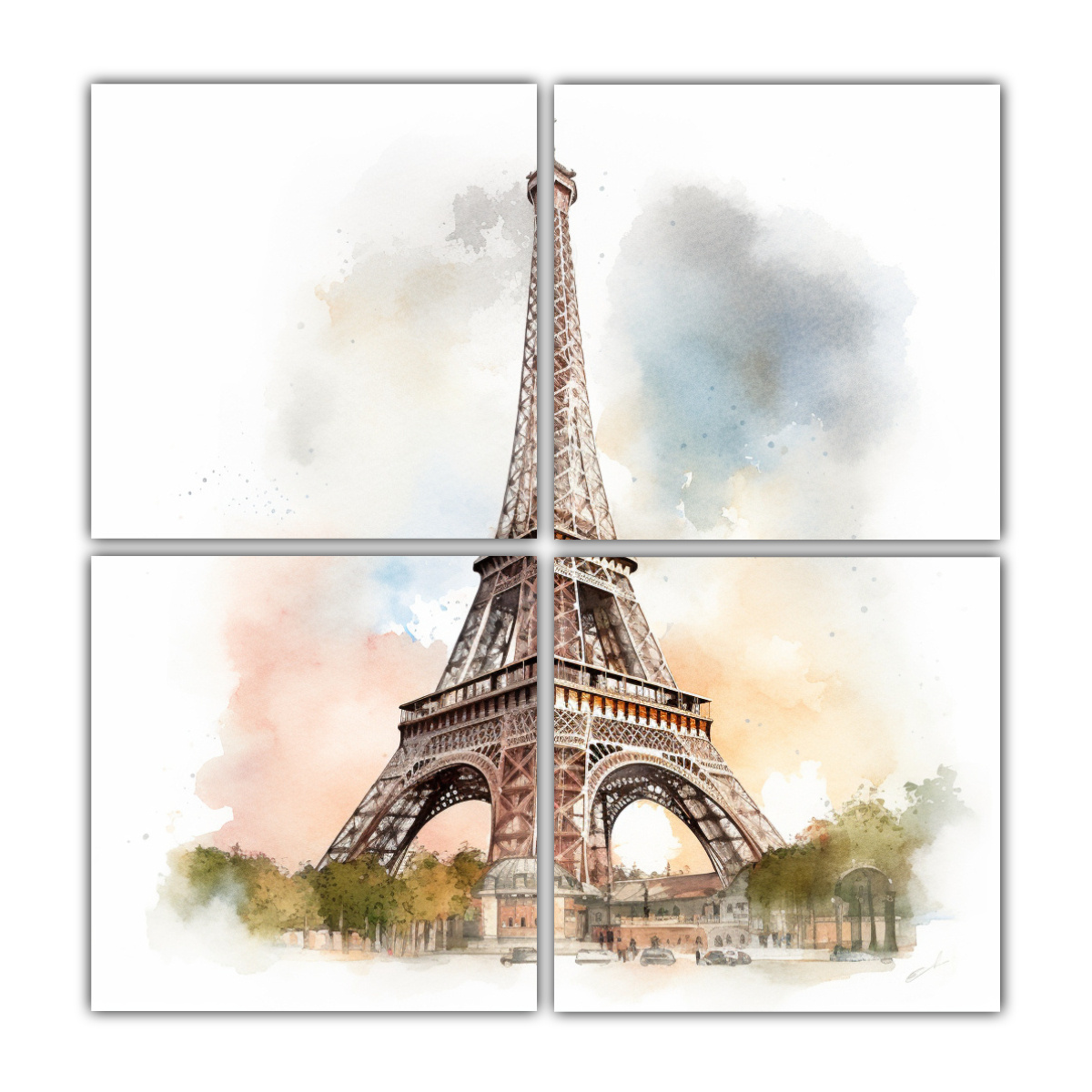 cuatro-lienzos-cuadro-lineales-estilo-acuarela-torre-eiffel-sin-fondo