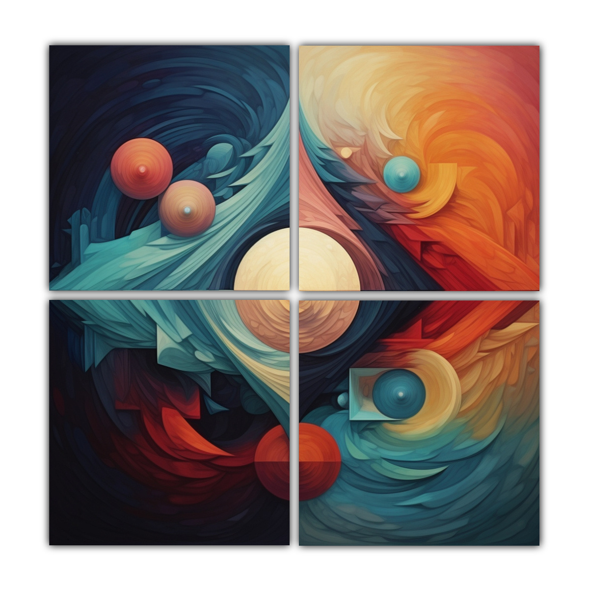 cuatro-lienzos-de-tela-calidos-arte-urbano-king-geom-trico