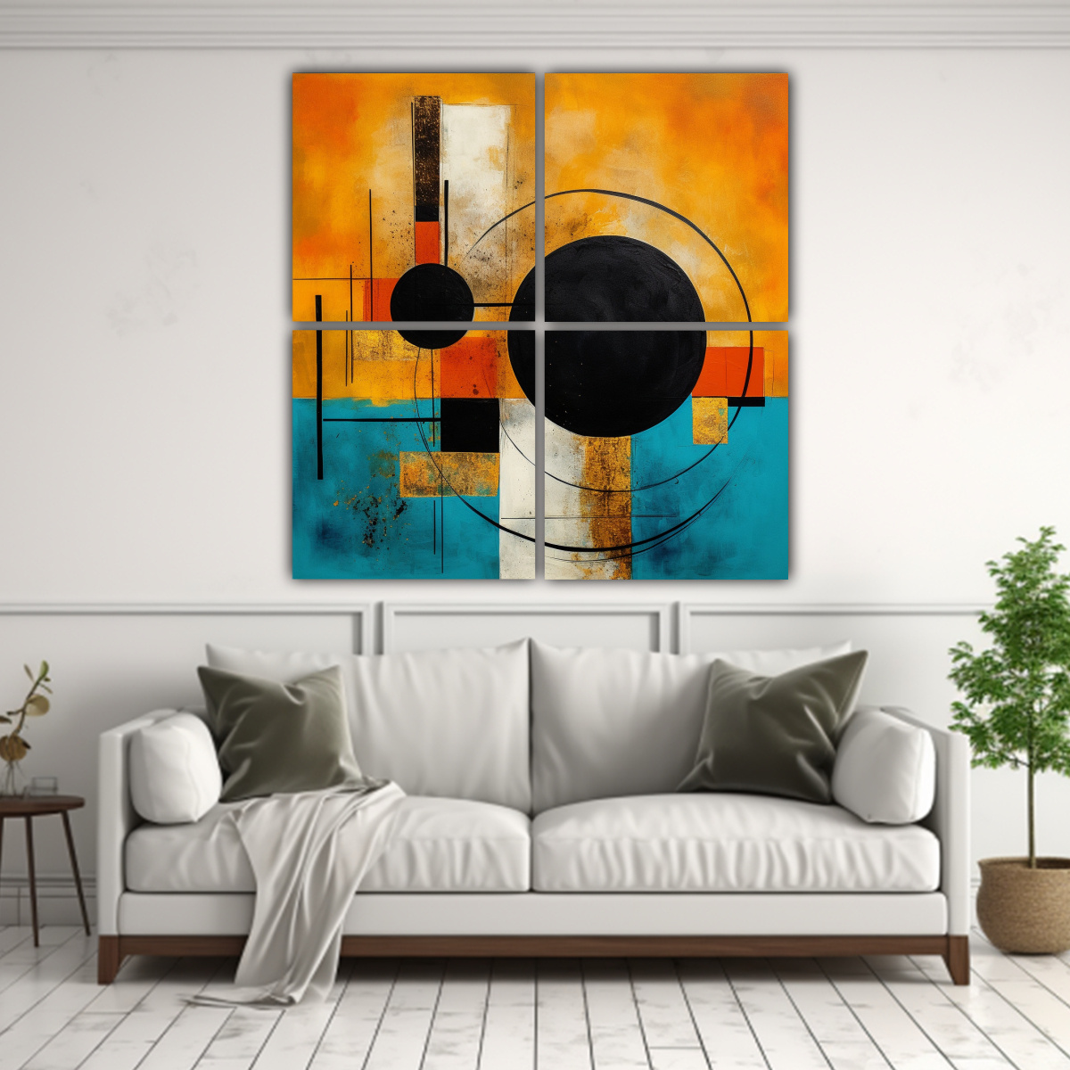 cuatro-lienzos-de-tela-calidos-creatividad-arte-minimalista-en-naranja-azul-oro-y-negro-1