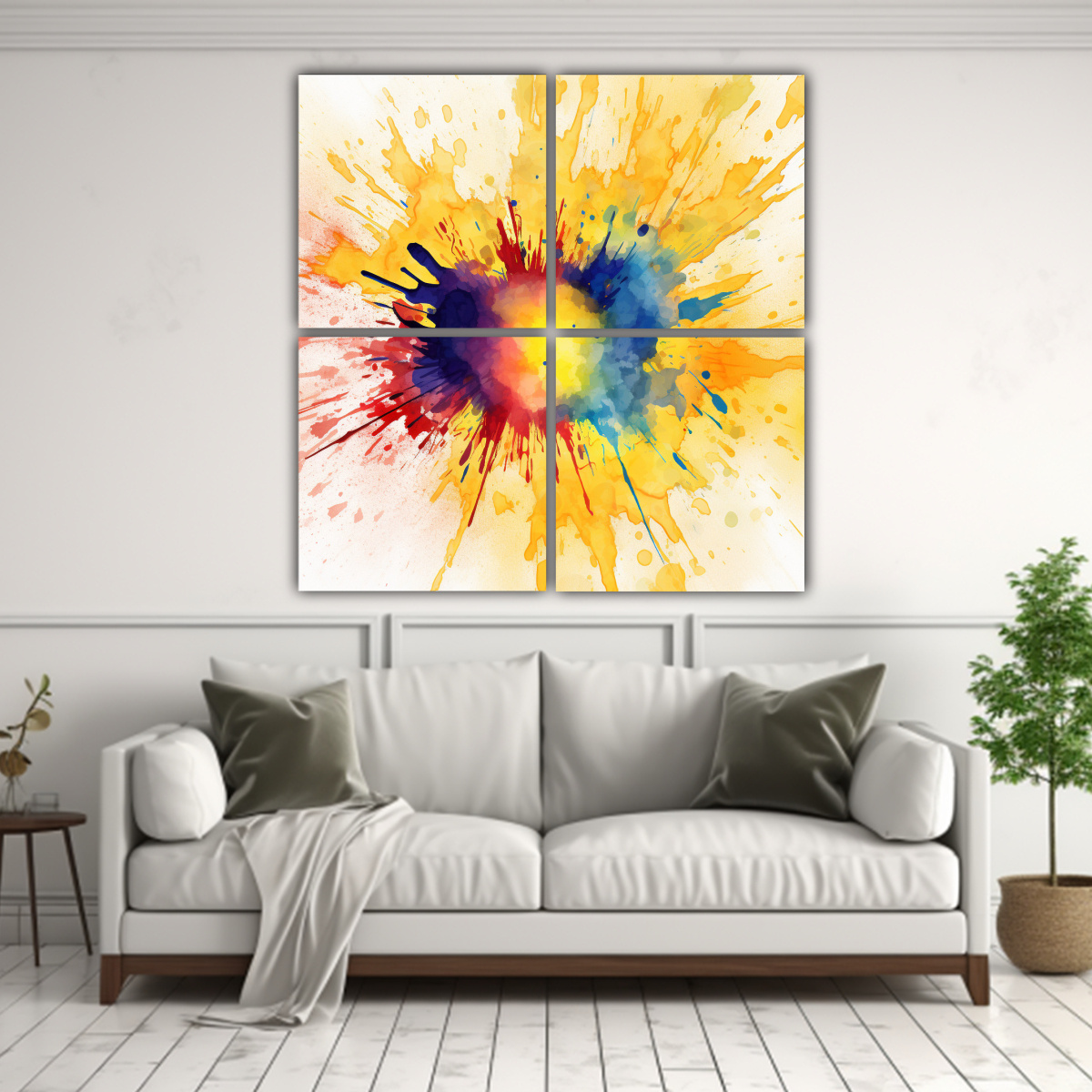 cuatro-lienzos-de-tela-con-patr-n-intenso-adorable-pintura-acuarela-de-salpicaduras-coloridas-sobre-un-fondo-amarillo-solardiagonal-1