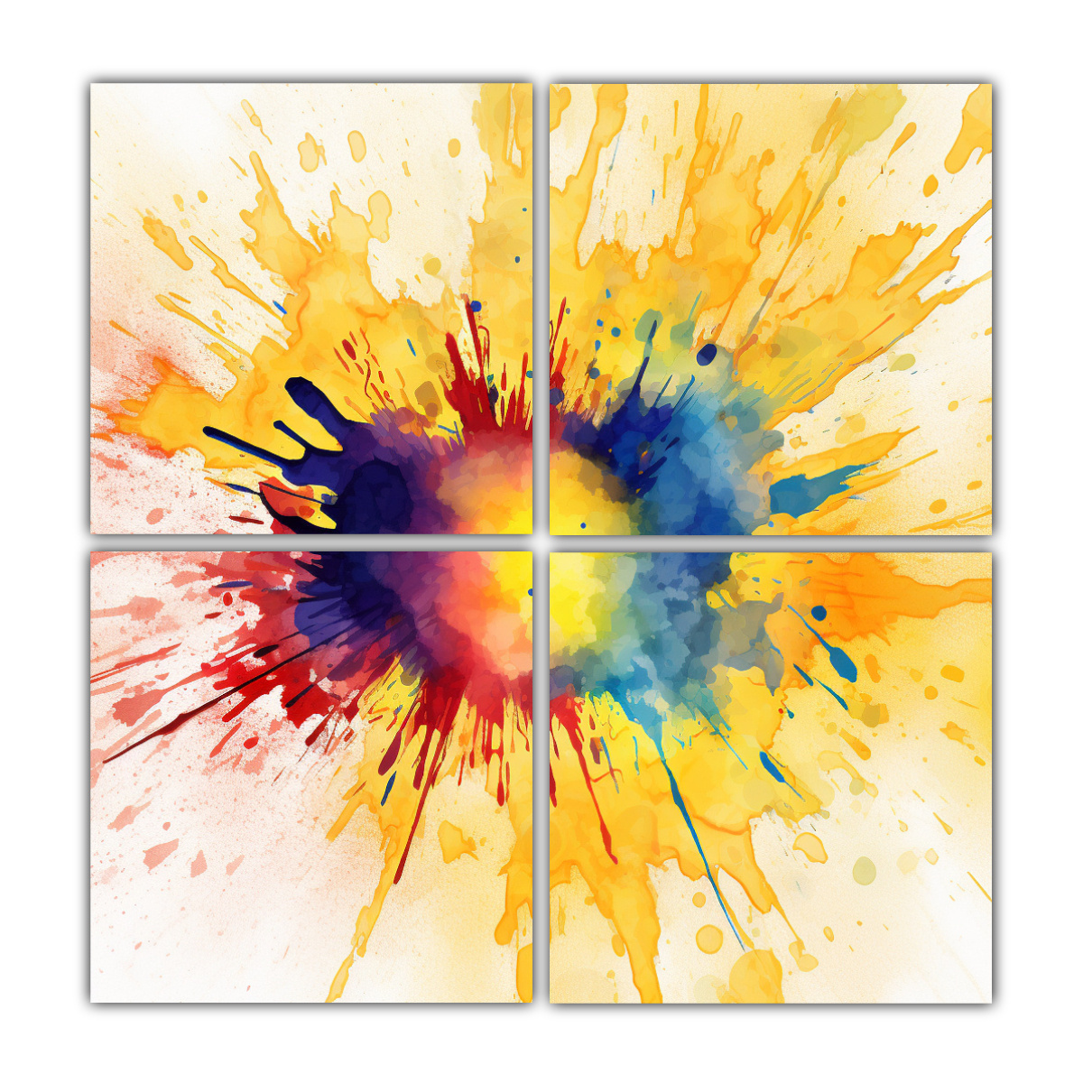 cuatro-lienzos-de-tela-con-patr-n-intenso-adorable-pintura-acuarela-de-salpicaduras-coloridas-sobre-un-fondo-amarillo-solardiagonal