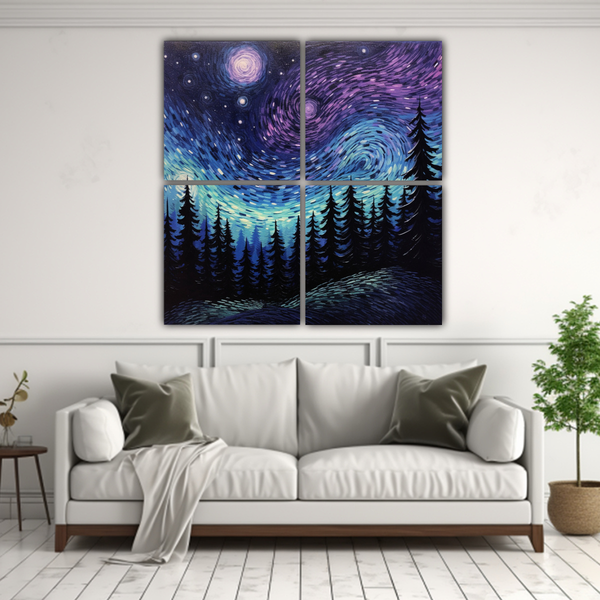 cuatro-lienzos-de-tela-decoraci-n-artesanal-nocturno-estrellado-morado-y-azul-con-rboles-negros-1