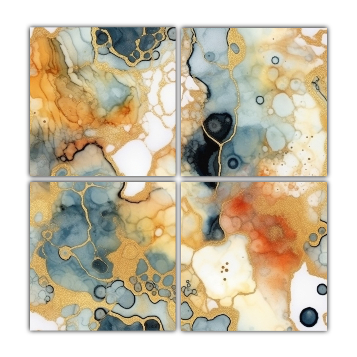 cuatro-lienzos-de-tela-dibujo-dormitorio-shai-abstract-alcohol-ink-art