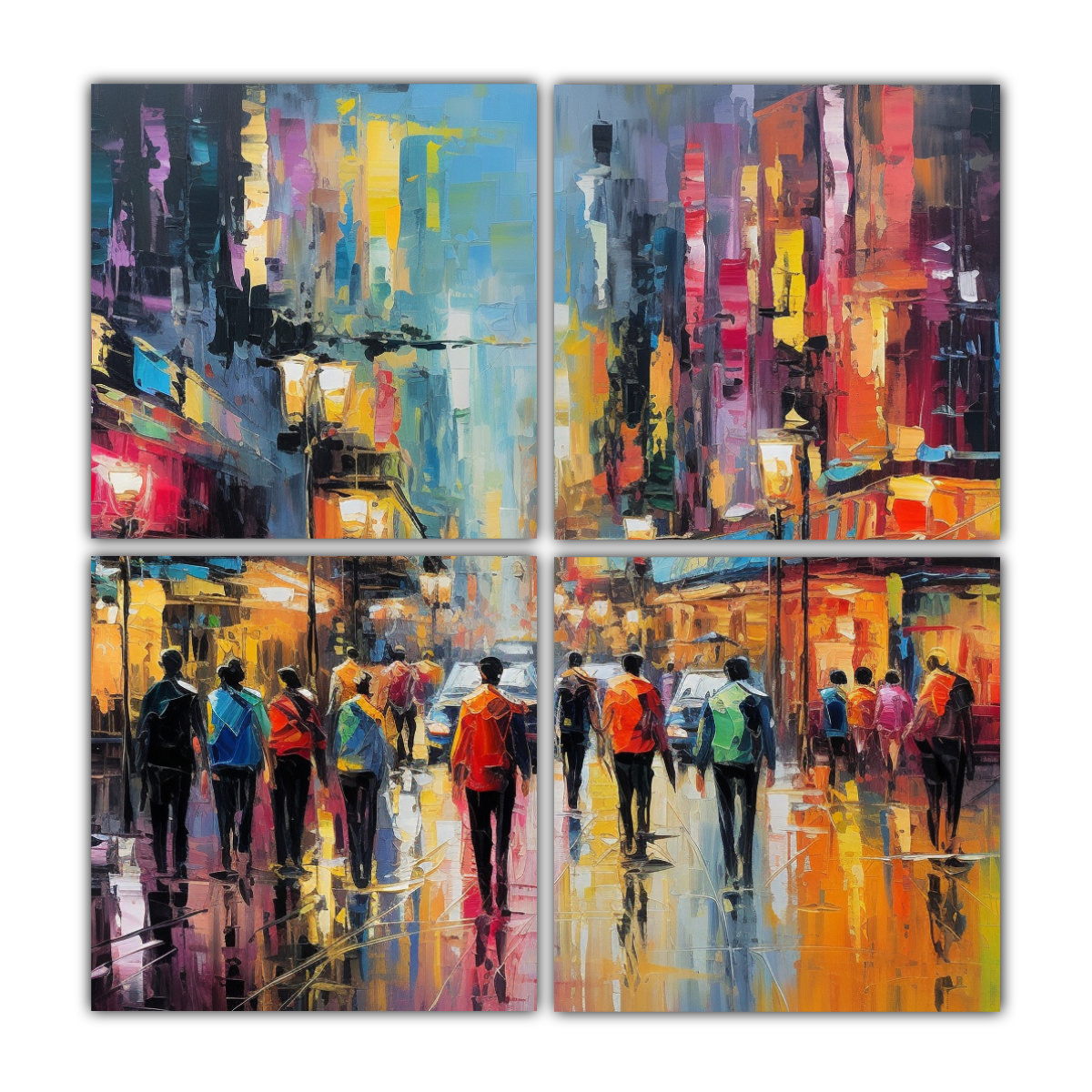 cuatro-lienzos-de-tela-minimalismo-urbano-vibrante