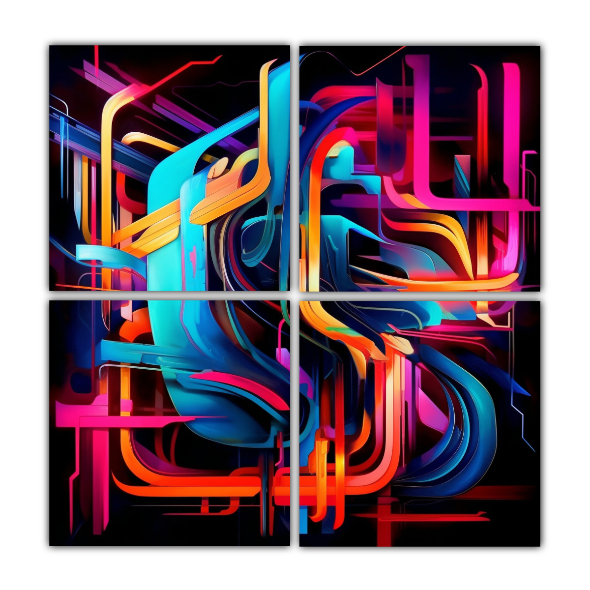 cuatro-lienzos-de-tela-tem-tica-abstracta-en-neon