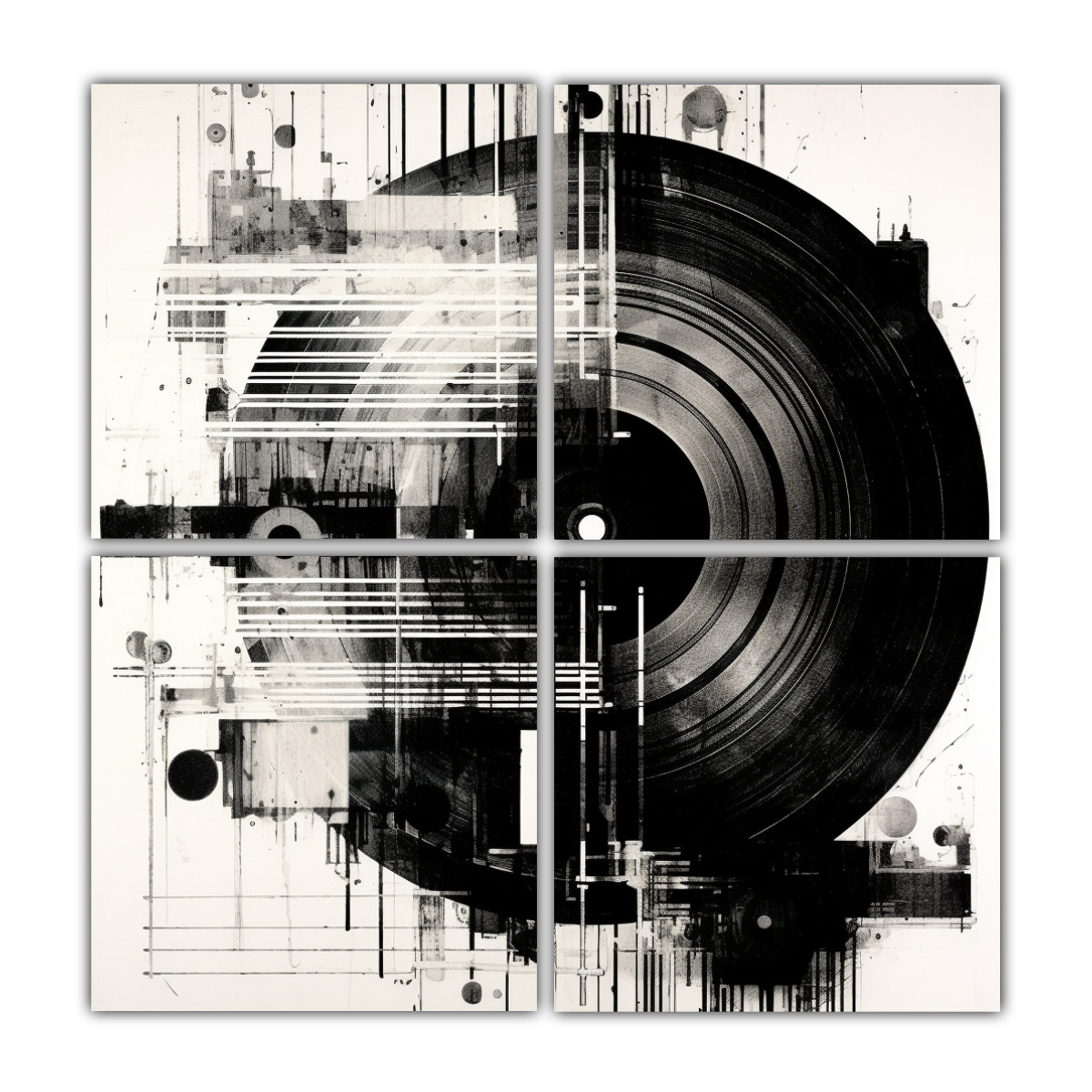 cuatro-lienzos-de-tela-vanguardista-generados-en-blanco-y-negro-con-estampado-rotogravura-