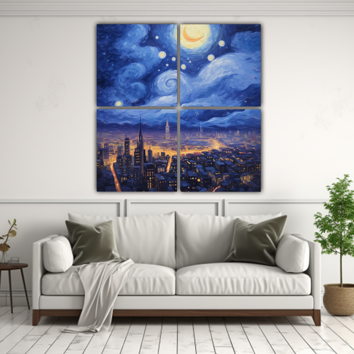 cuatro-lienzos-dibujo-salon-textura-leo-cielo-estrellado-ciudad-fuerte-1