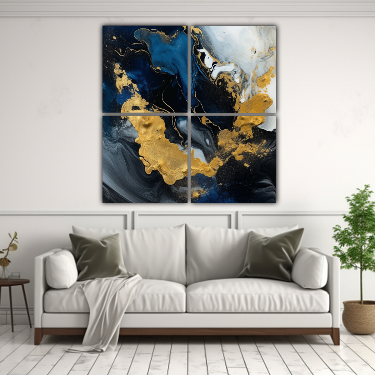 cuatro-lienzos-hermoso-visual-arte-abstracto-negro-oro-azul-oscuro-1