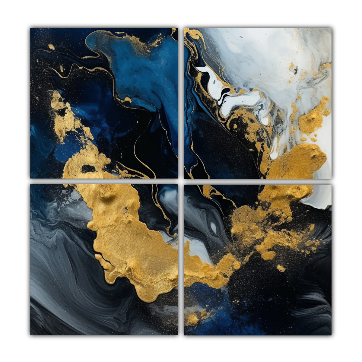 cuatro-lienzos-hermoso-visual-arte-abstracto-negro-oro-azul-oscuro