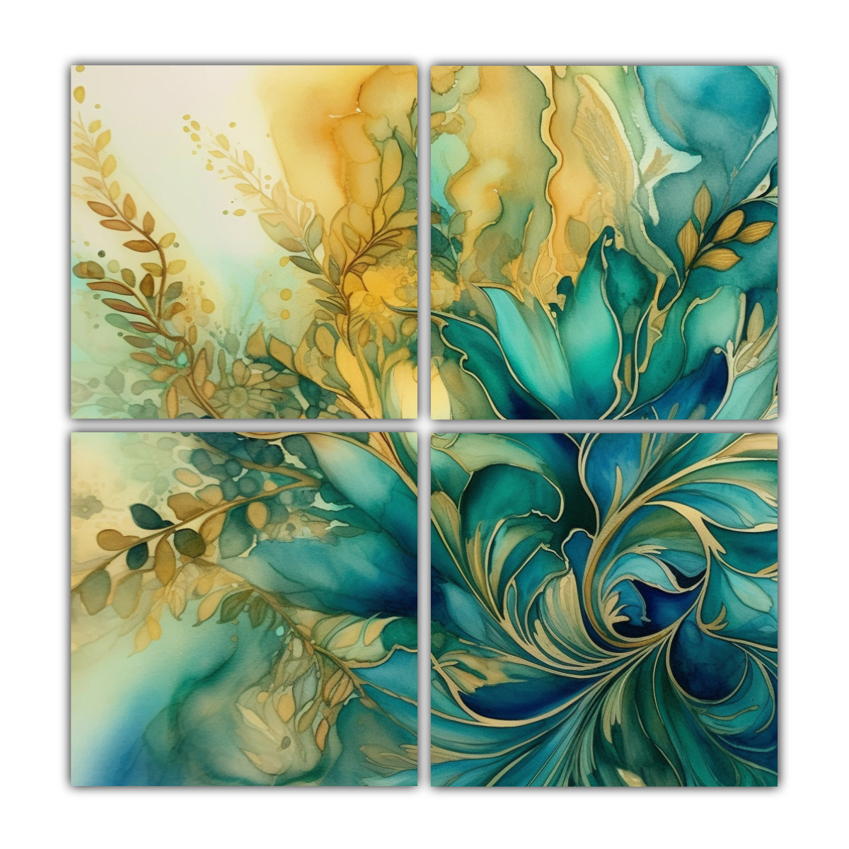 cuatro-lienzos-inspiradores-de-dise-o-bot-nico-abstracto-en-tonos-de-verde-y-azul