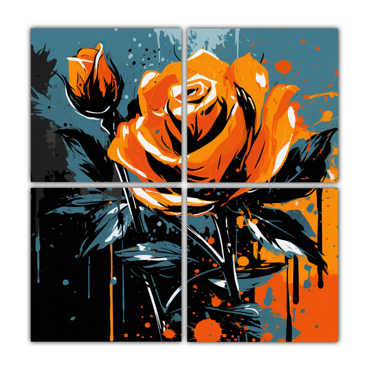 cuatro-lienzos-modernos-en-colores-naranja-y-negro-con-atm-sfera-neonoir-en-el-estilo