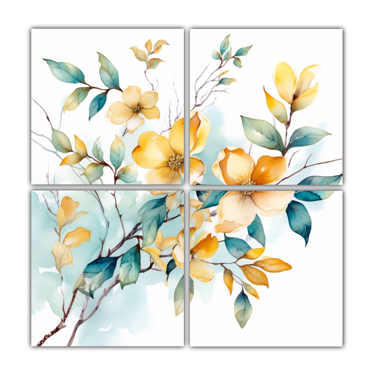 cuatro-lienzos-ramas-cl-sicas-acuarela-flores-de-cornus-en-pinturas-de-decoraci-n