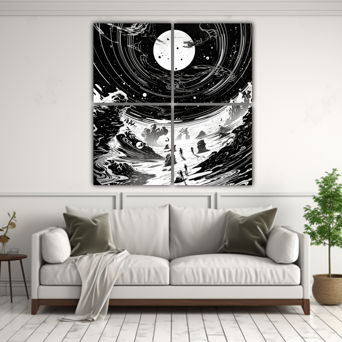 cuatro-lienzos-scifi-espacio-horrores-linocut-cuadro-1