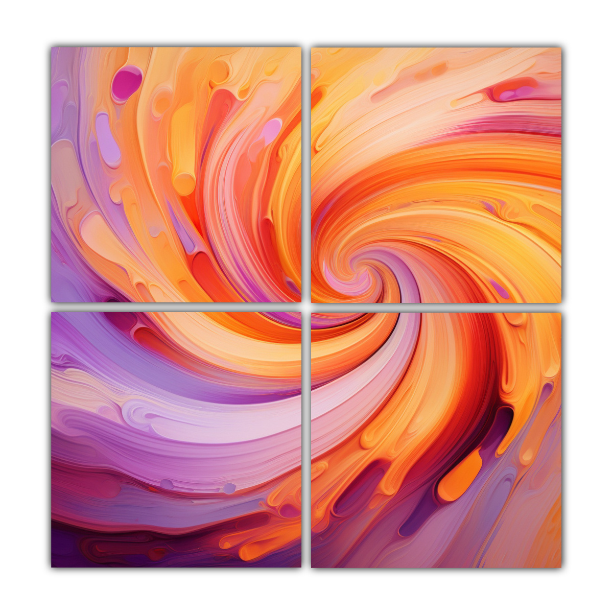 cuatro-lienzos-vanguardia-naturaleza-viva-pintura-abstracta-giratoria-colorida-con-naranja-y-p-rpura