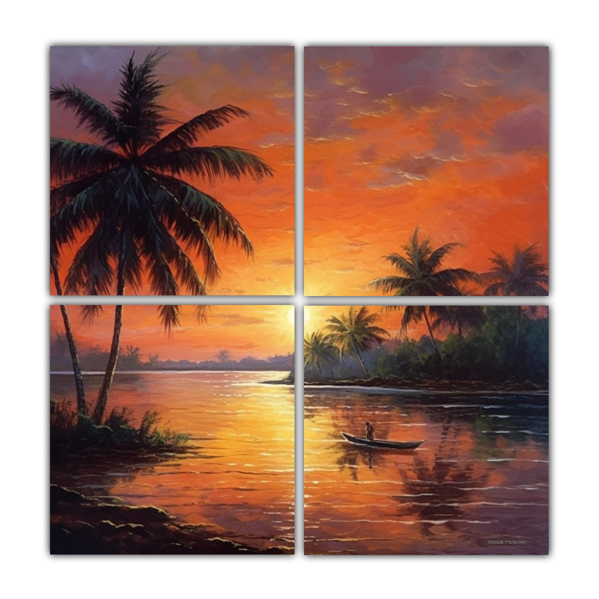 cuatro-telas-en-bastidor-con-dise-o-estrellados-pintura-al-leo-playa-tailandesa-palmera-atardecer-
