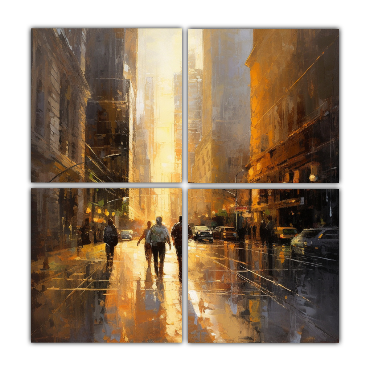 cuatro-telas-en-bastidor-conceptual-impressionismo-luz-y-sombra-pinturas-urbanas-de-alta-calidad