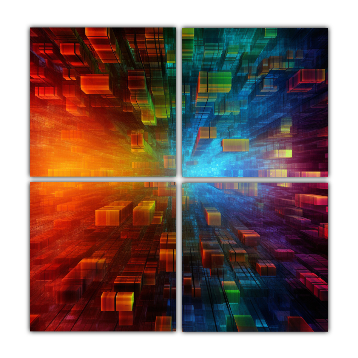 cuatro-telas-en-bastidor-cuadro-tem-tica-fondo-tecnol-gico-colorido-rojo-naranja-azul-verde